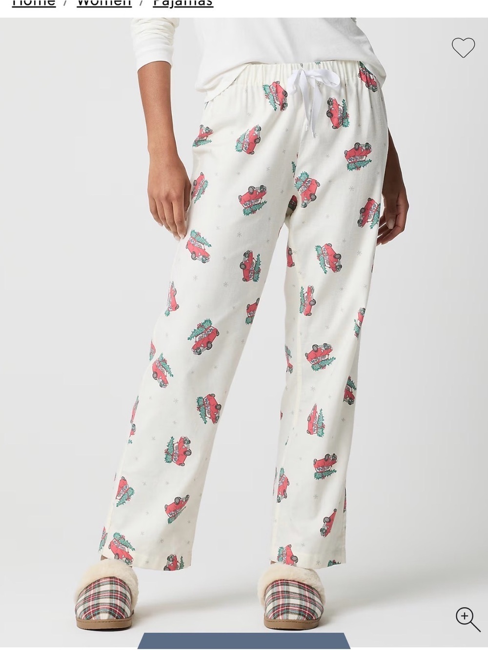 J. Crew Cream Pajama Pants with Red & Green Truck Print